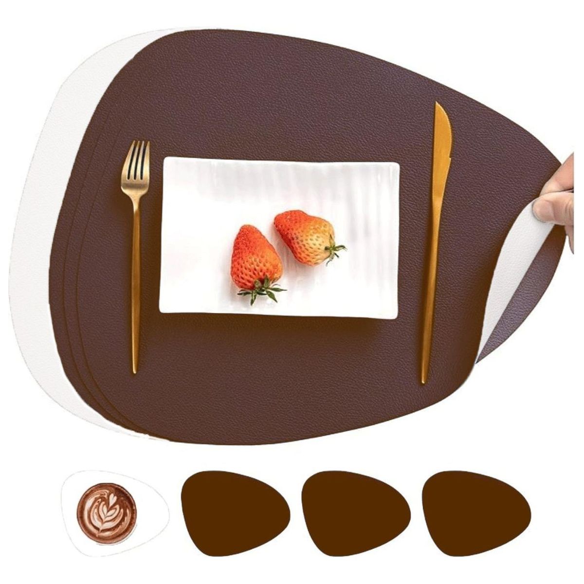 AZ AURAZEUS - Set 4 Individuales + 4 Posavasos Impermeables Antimanchas 2 en 1 Az