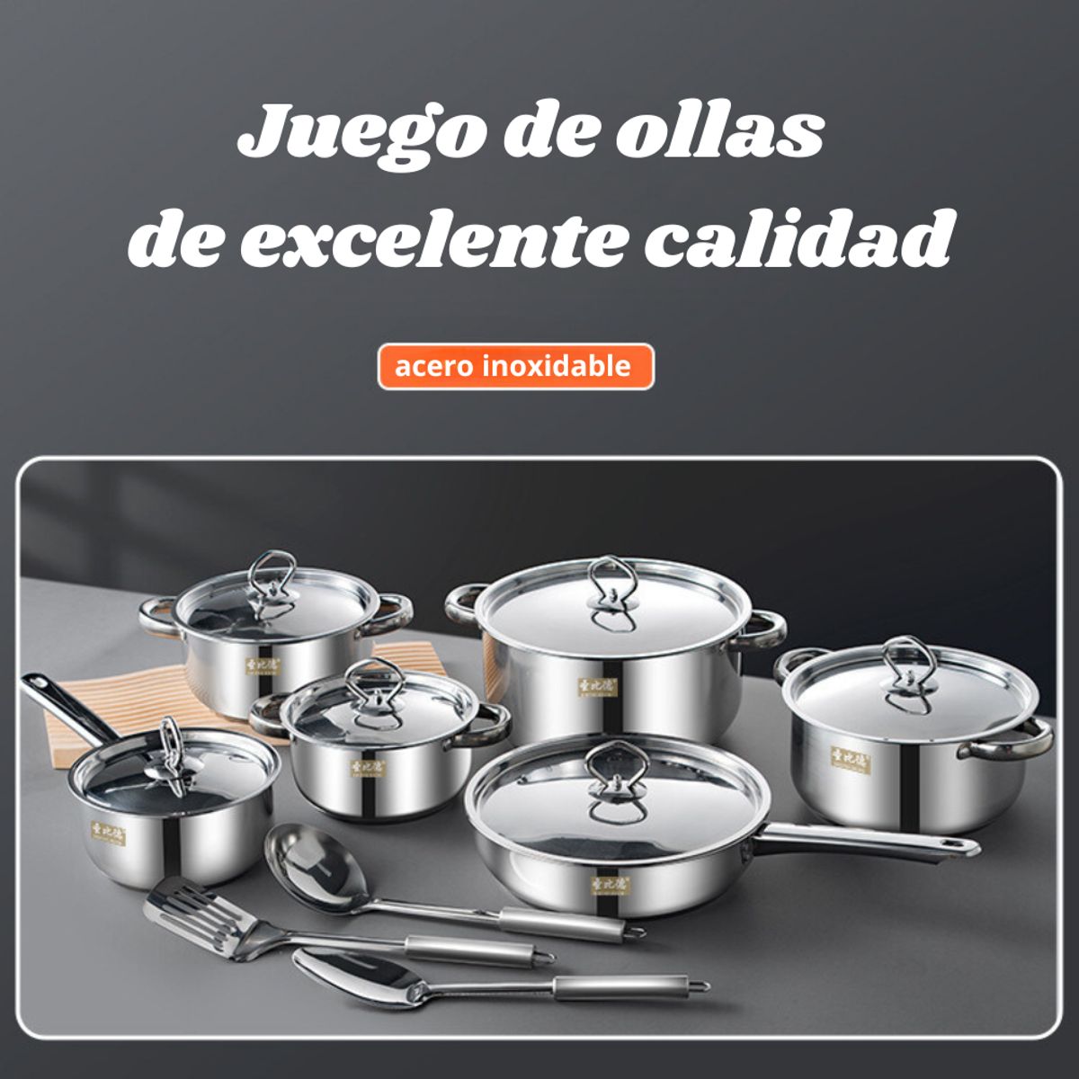 CRUSEC - Juego De Ollas Y Sartenes Batería 15 Piezas Acero Inoxidable