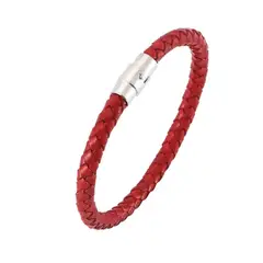 GENERICO - Pulsera Roja Trenzada De Cuero Protección Broche Magnético