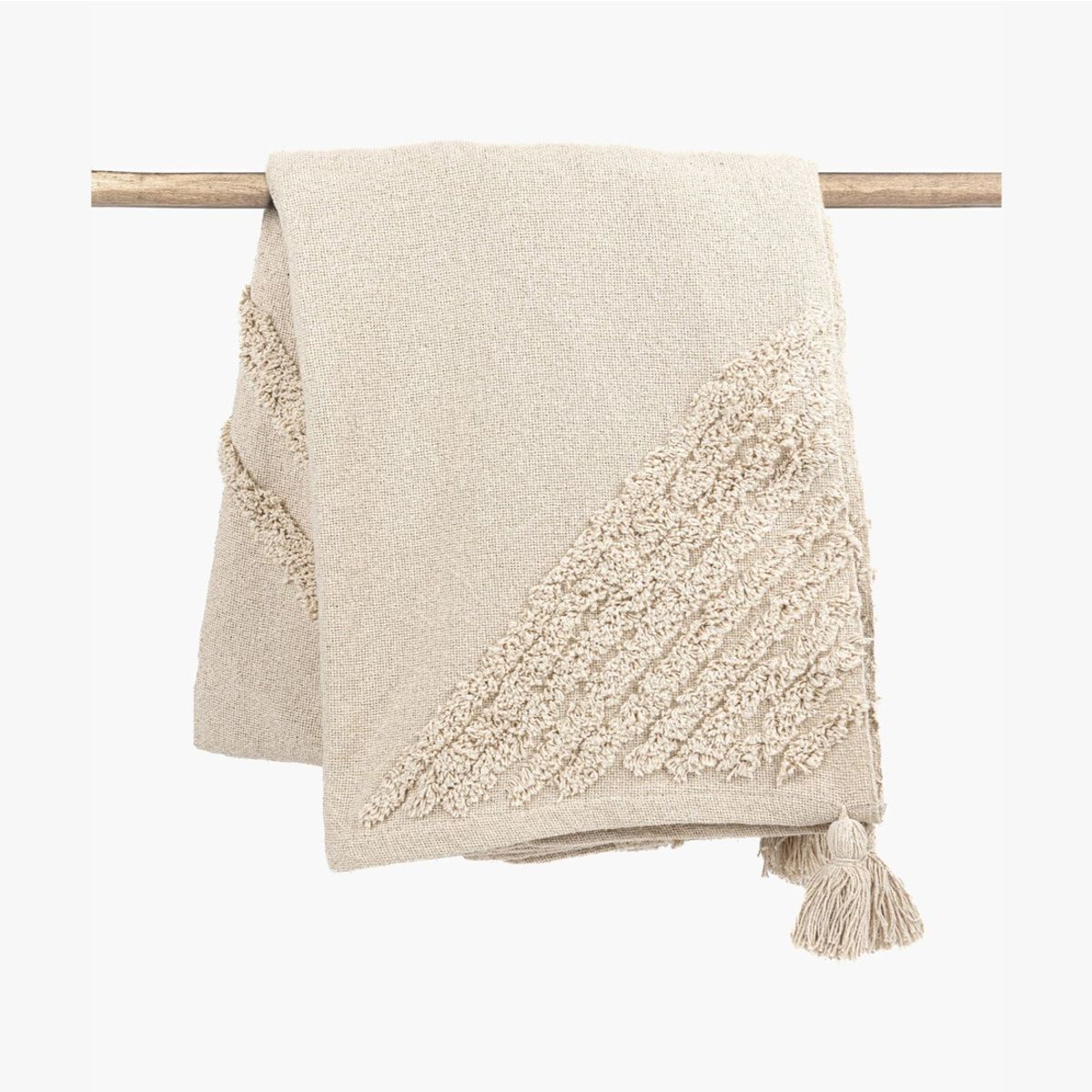 LOUNGE - Manta Boho Algodón Textura Beige LOUNGE