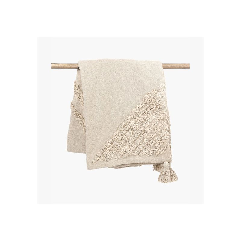 LOUNGE - Manta Boho Algodón Textura Beige LOUNGE