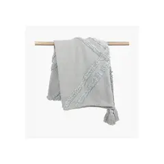 LOUNGE - Manta Boho Algodón Textura Celeste
