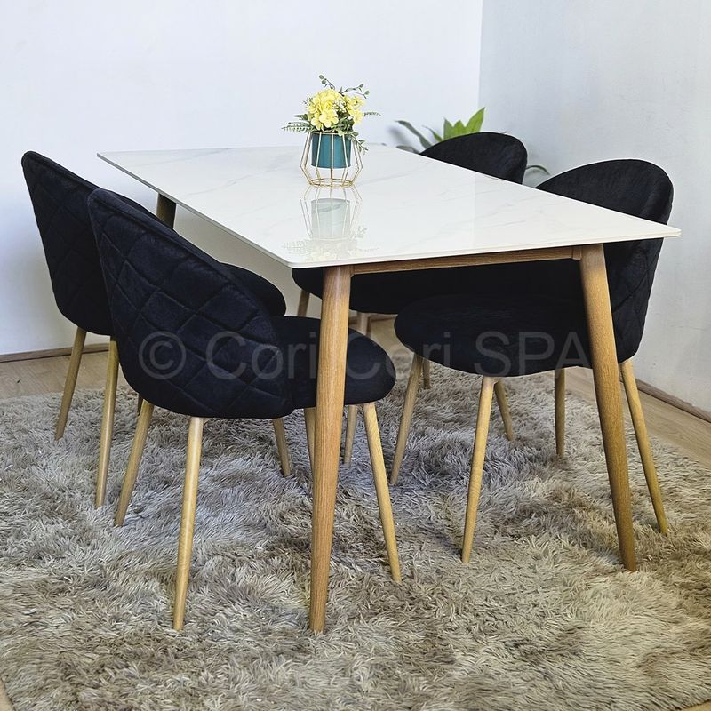 CORI CORI - Comedor Mármol 120x80cm + 4 Sillas Bread Wood Negro