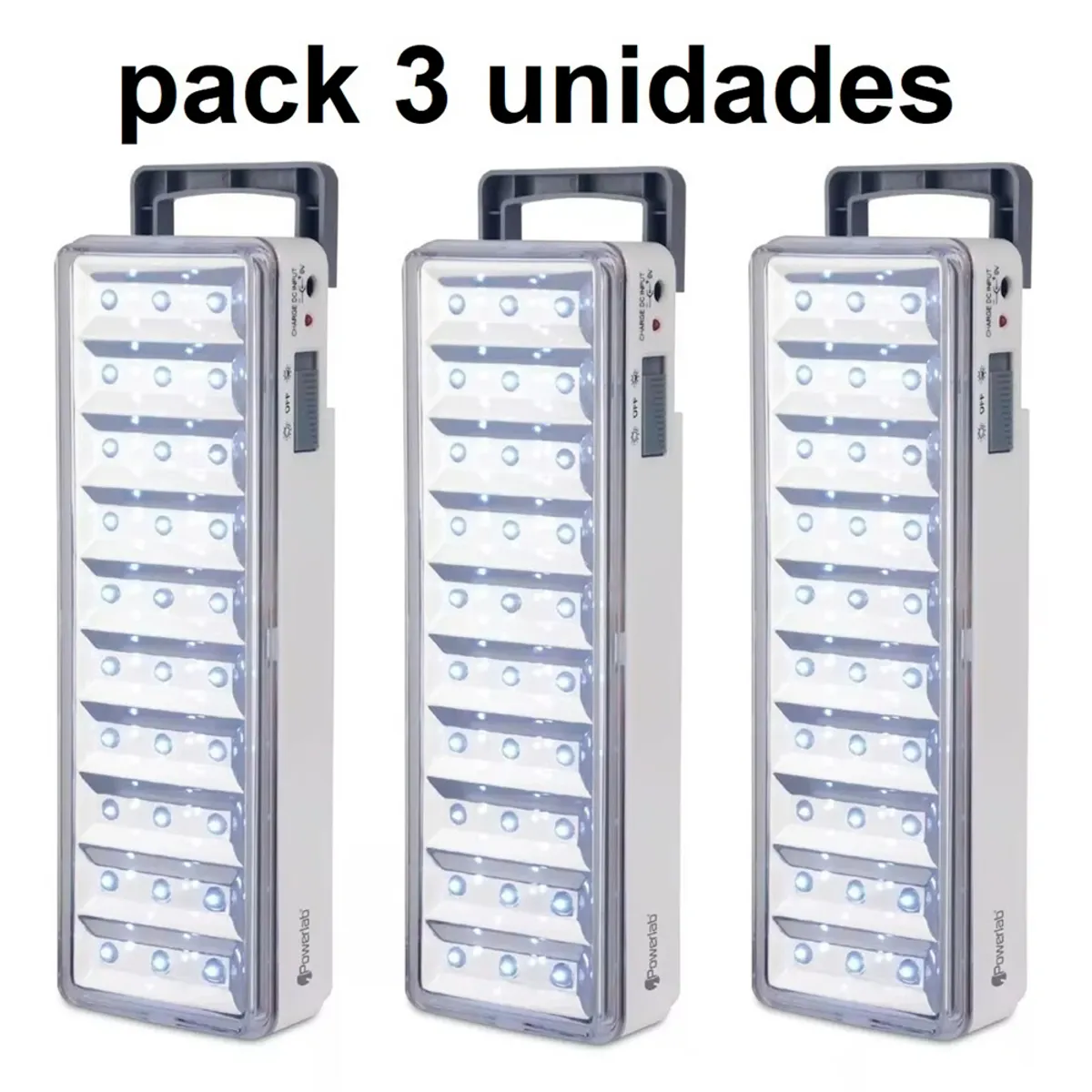 POWERLAB - Pack de 3 lámparas de emergencia con batería recargable.