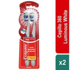 COLGATE - Cepillo Dental Mediano Luminous White 360 X 2 Unidad