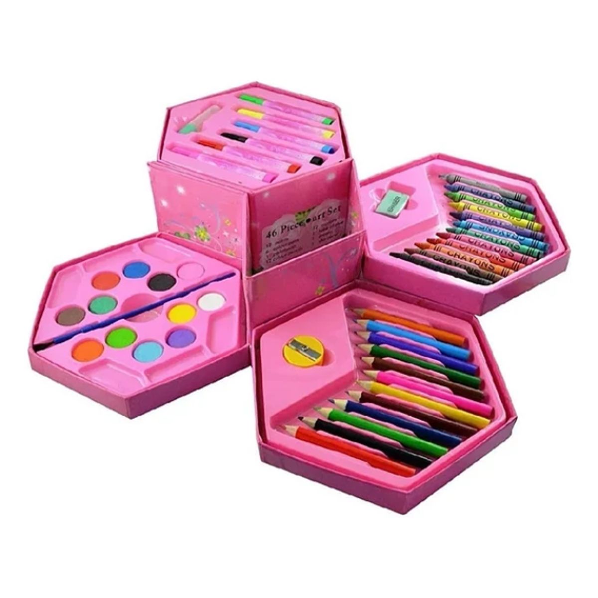 GENERICO - Set De Arte Para Colorear 46 Piezas ROSA