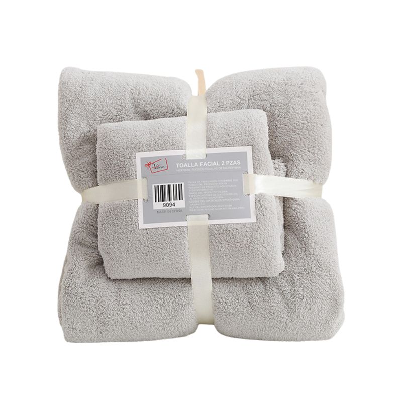 GENERICO - Pack 2 Toallas Gris Baño Cuerpo Manos Microfibra Secado Rápido
