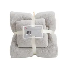 GENERICO - Pack 2 Toallas Gris Baño Cuerpo Manos Microfibra Secado Rápido