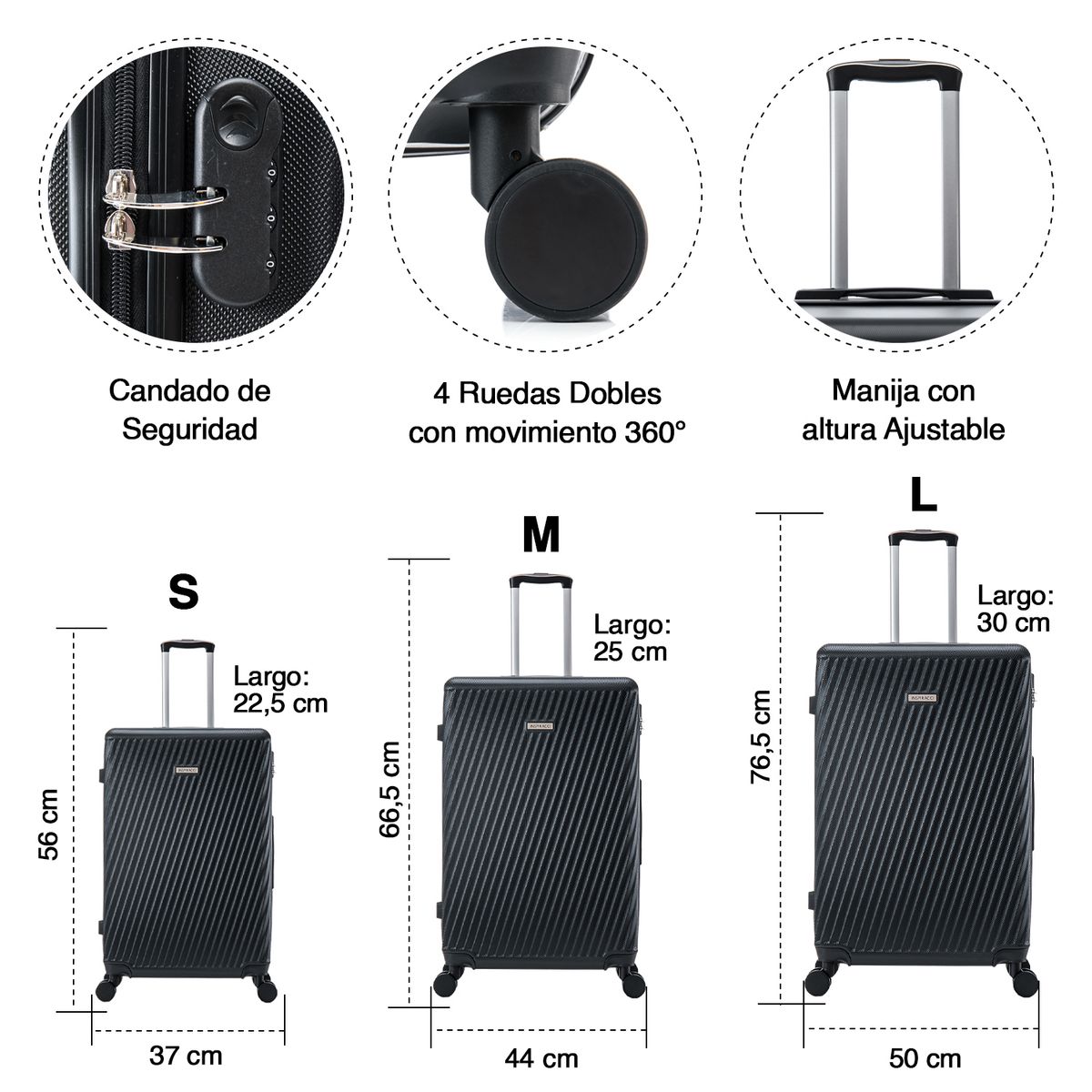 INSPIRACCI - Set de Maletas Rígidas  MILAN S-M-L Negro-