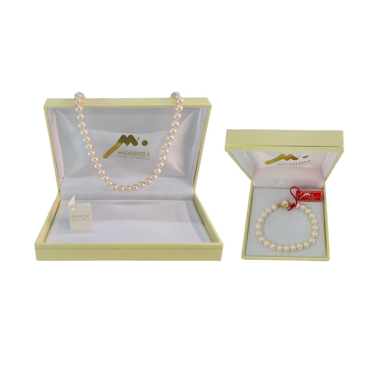 MALLORCA - Set Collar de Perlas 45cm 8mm mas Pulsera de Mallorca Enchapado en Oro