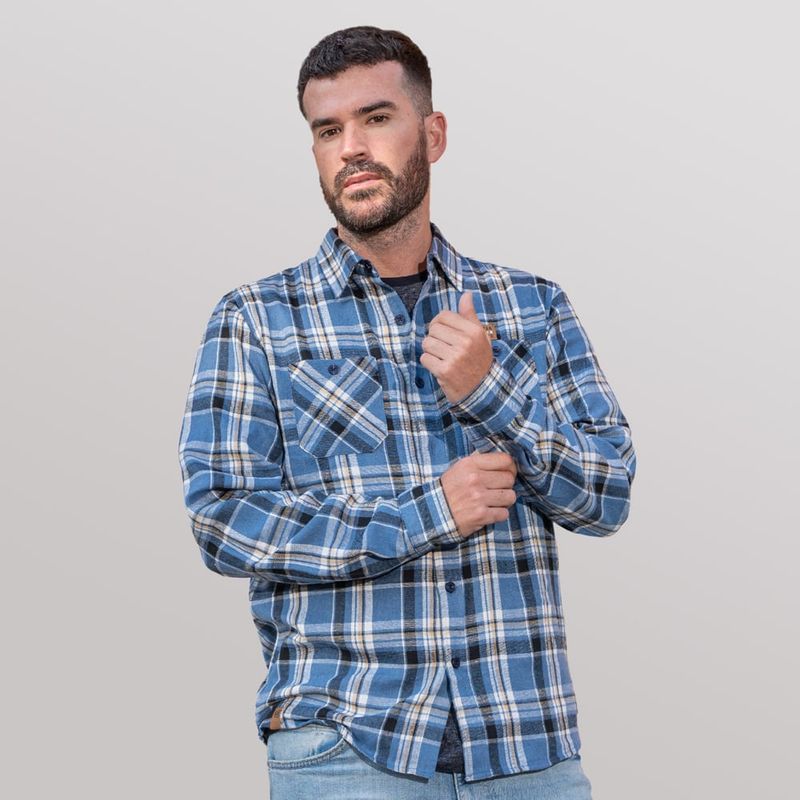 GANGSTER - Camisa ML Franela Timber Azul Gangster