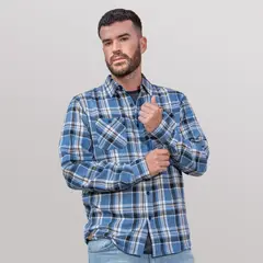 GANGSTER - Camisa ML Franela Timber Azul