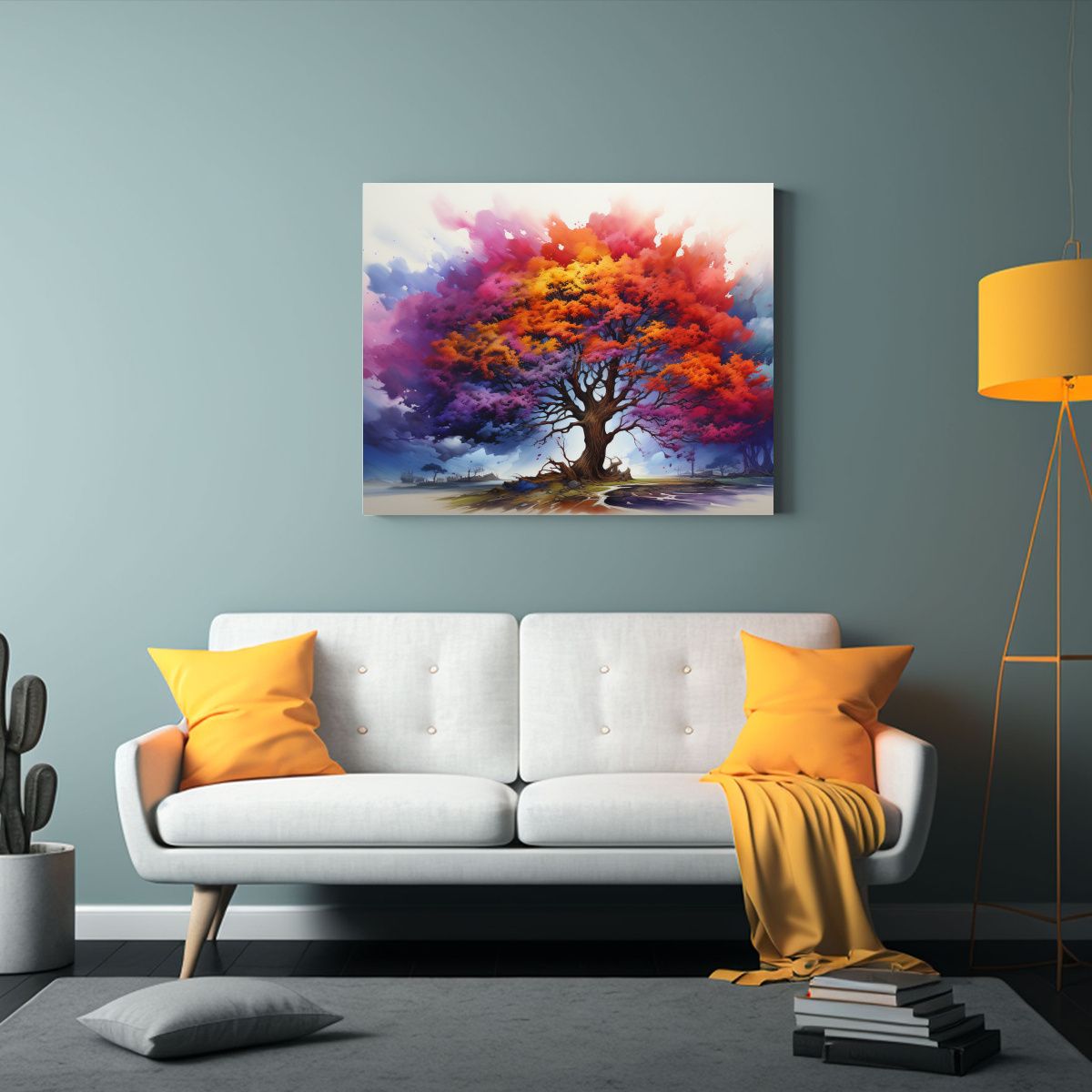 GENERICO - Pintura Acuarela Abstracta Arco Iris Árbol Acacia Decoraci 120x80cm