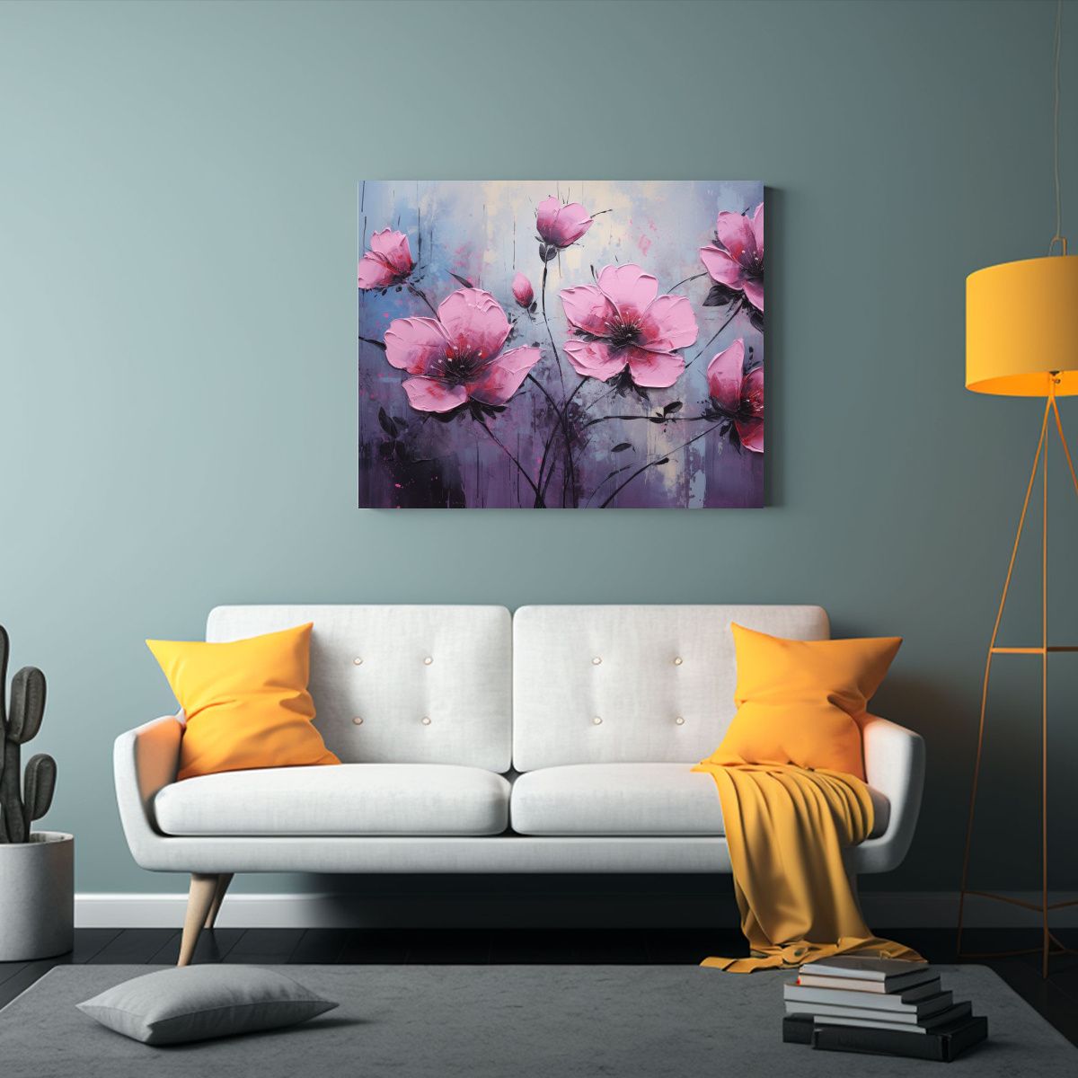 GENERICO - Pintura De Flores En Lienzo En Negro Y Rosa Para Cocina 120x80cm