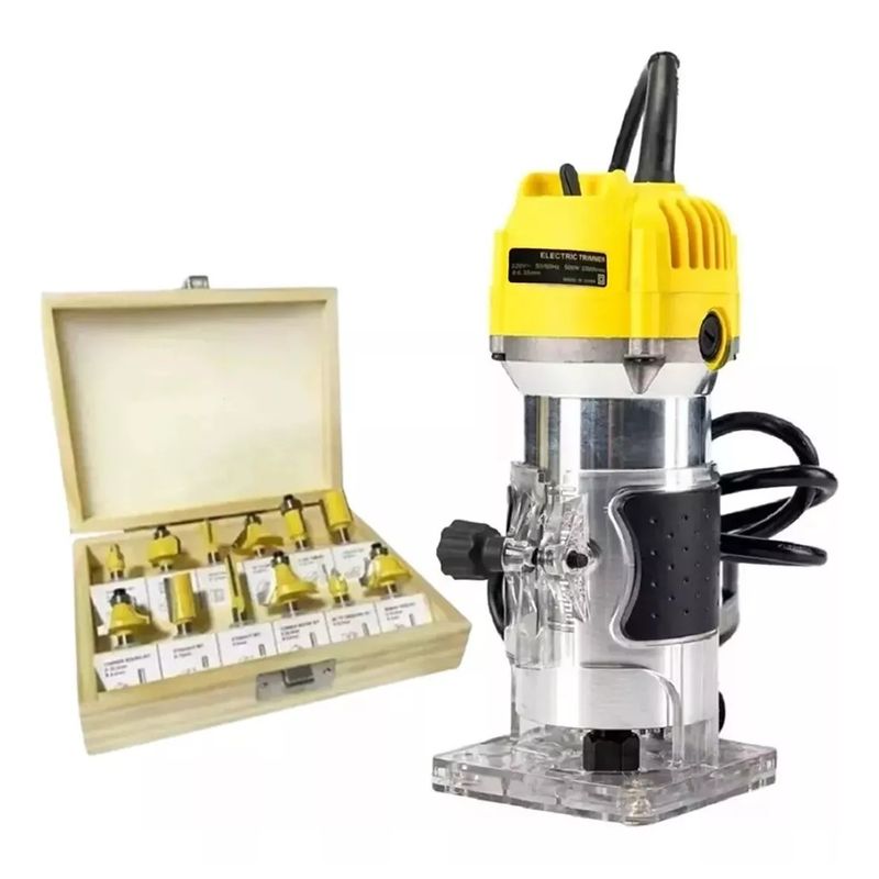 MUNDO MAGIA - Kit Fresadora Router Tupi 33000rpm Toma 1/4 + Set 12 Brocas