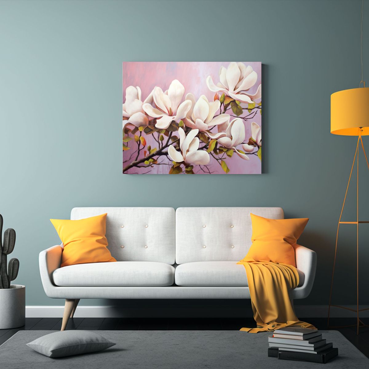 GENERICO - Cuadro Abstracto Equilibrio Magnolias Flores Moderno En Lien 120x80cm