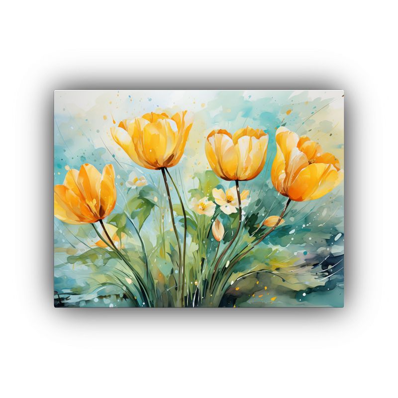 GENERICO - Pintura Abstracta De Tulipanes Amarillos Y Verdes Modernida 120x80cm