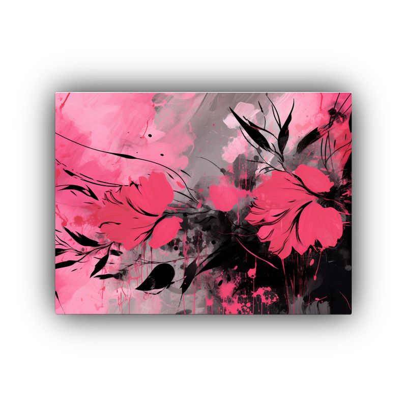 GENERICO - Cuadro En Lienzo De Movimiento Floral Negro Y Rosa Estilo De 120x80cm