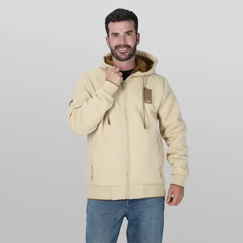 GANGSTER - Poleron Fullziper Jacquard Sherpa Nebula Beige