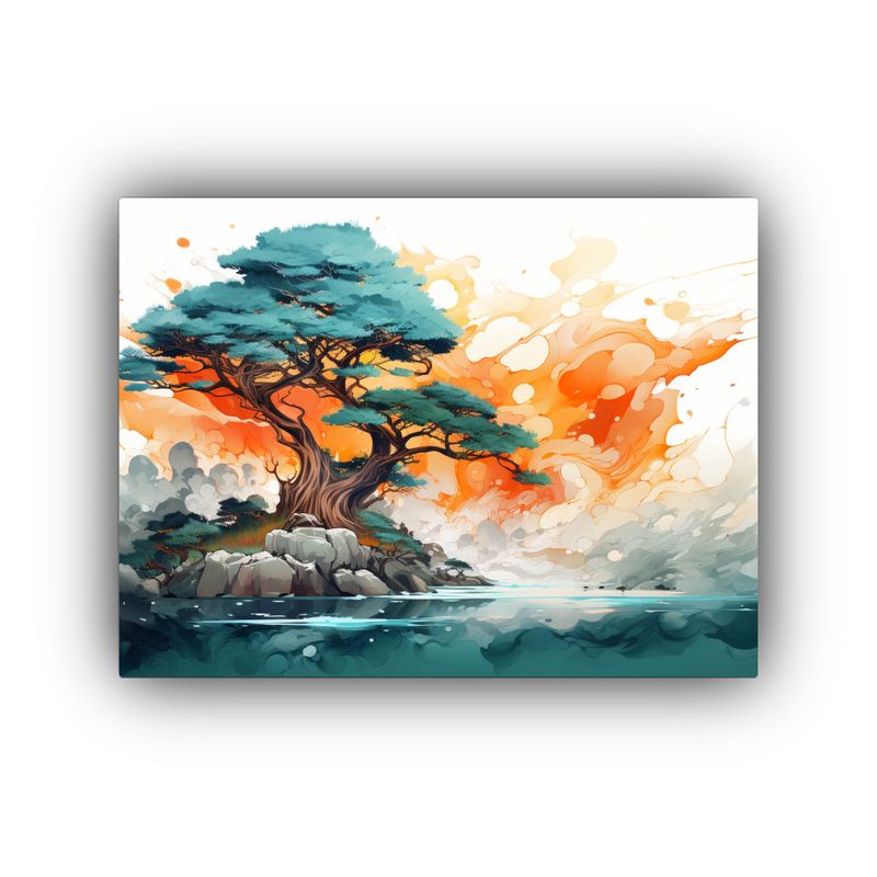 GENERICO - Pintura Abstracta De Un Árbol De Ciprés En Colores Turques 120x80cm