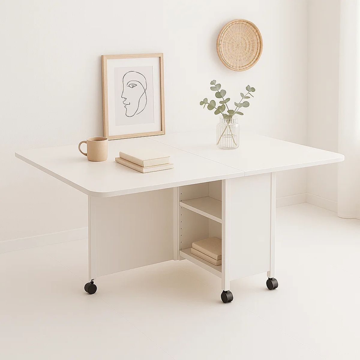 KLIK - Mesa de comedor plegable extendible blanca 140x60cm KLIK