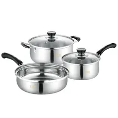 CRUSEC - Juego De Ollas Y Sartén Batería 5 Pcs Cocina Inoxidable