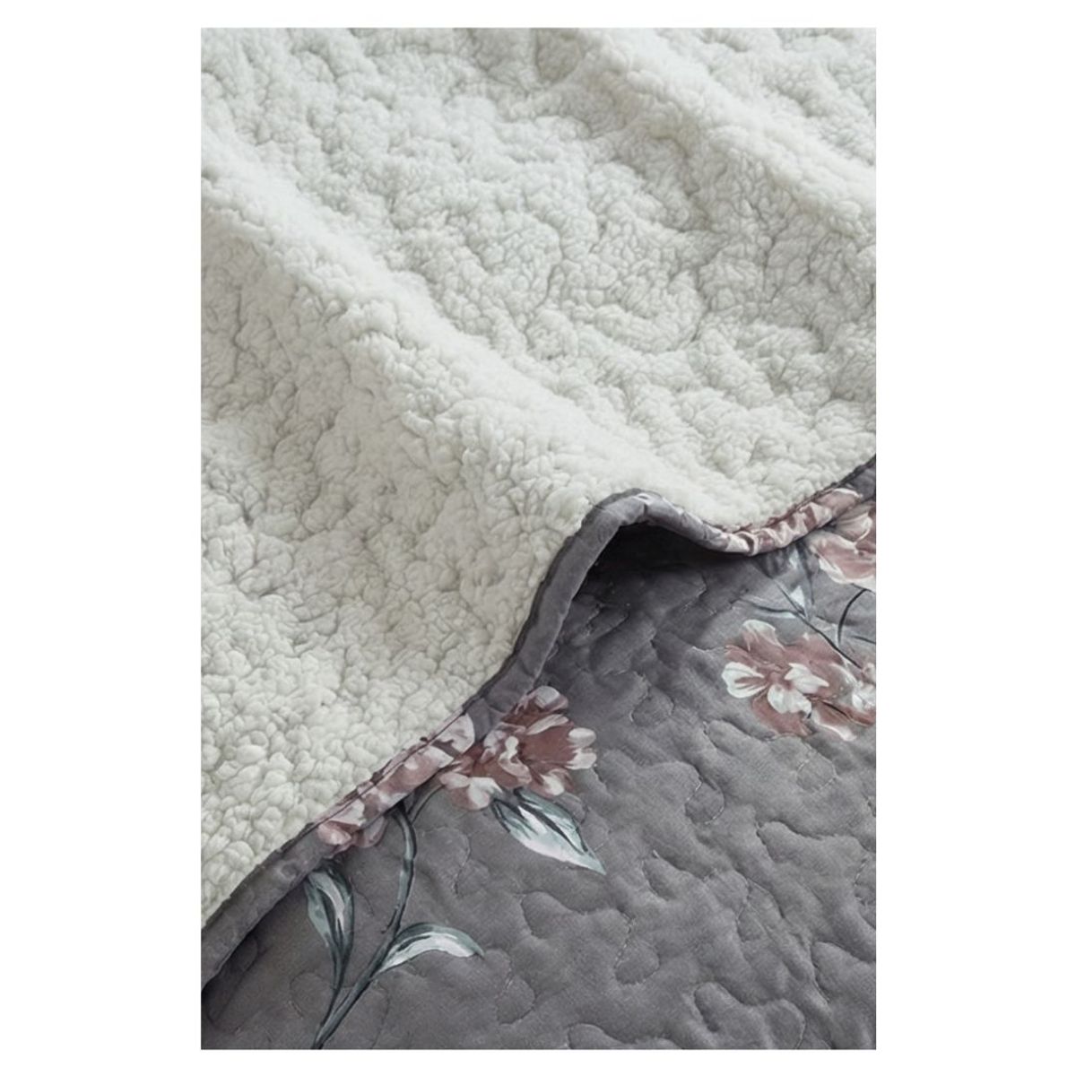 GENERICO - Cubrecama Sherpa 2 Plazas - Gris Rosas M948