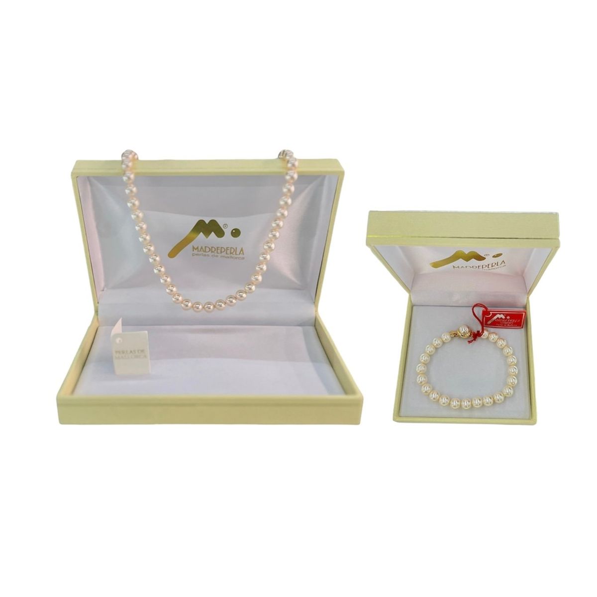 MALLORCA - Set Collar de Perlas 60cm 8mm mas Pulsera de Mallorca Enchapado en Oro