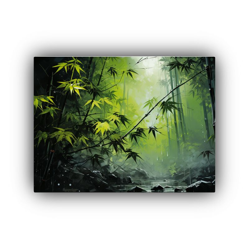 GENERICO - Lienzo De Tela Hojas De Bambú Verdes Y Negras Atmosfera Ne 120x80cm
