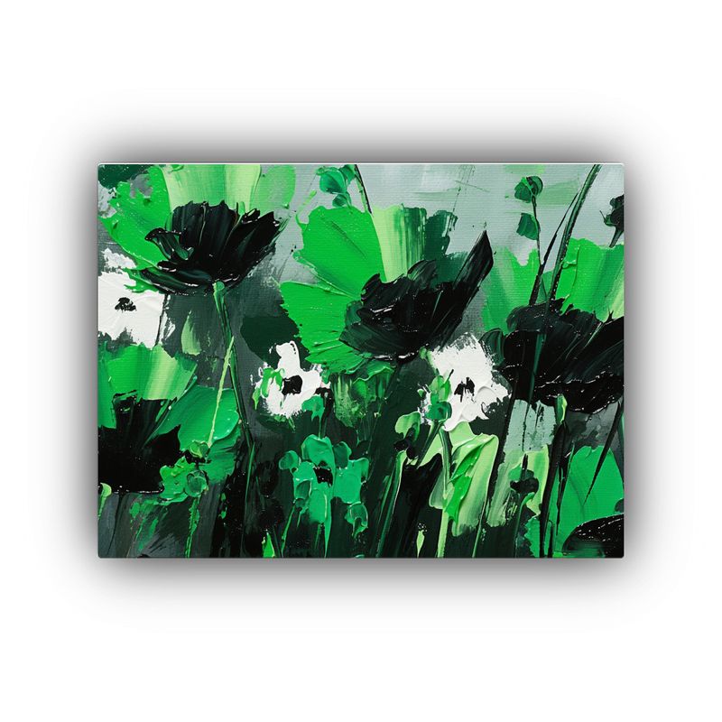 GENERICO - Pintura De Flores En Lienzo Verde Y Negro Para Decoración D 120x80cm