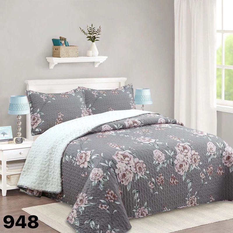 GENERICO - Cubrecama Quilt Sherpa King - Gris Rosas M948