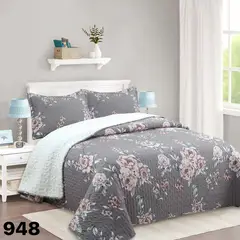 GENERICO - Cubrecama Quilt Sherpa King - Gris Rosas M948