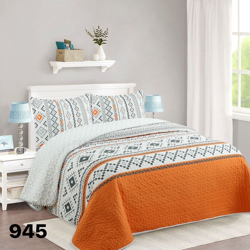 GENERICO - Cubrecama Quilt Sherpa King - Naranja Rombos M945
