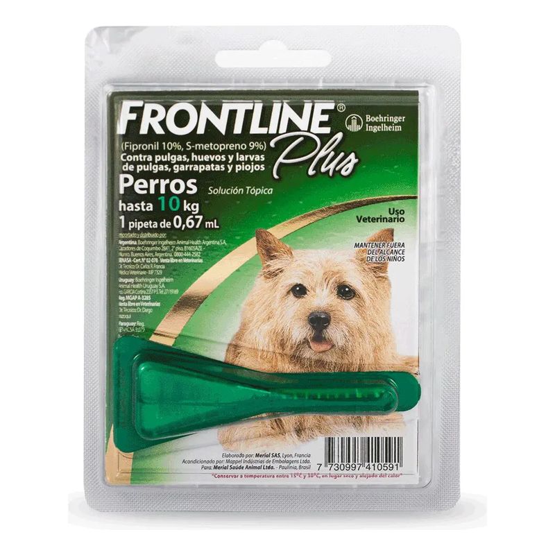 FRONT LINE - Frontline Plus Pipeta Perro Hasta 10kg Pulgas Garrapatas
