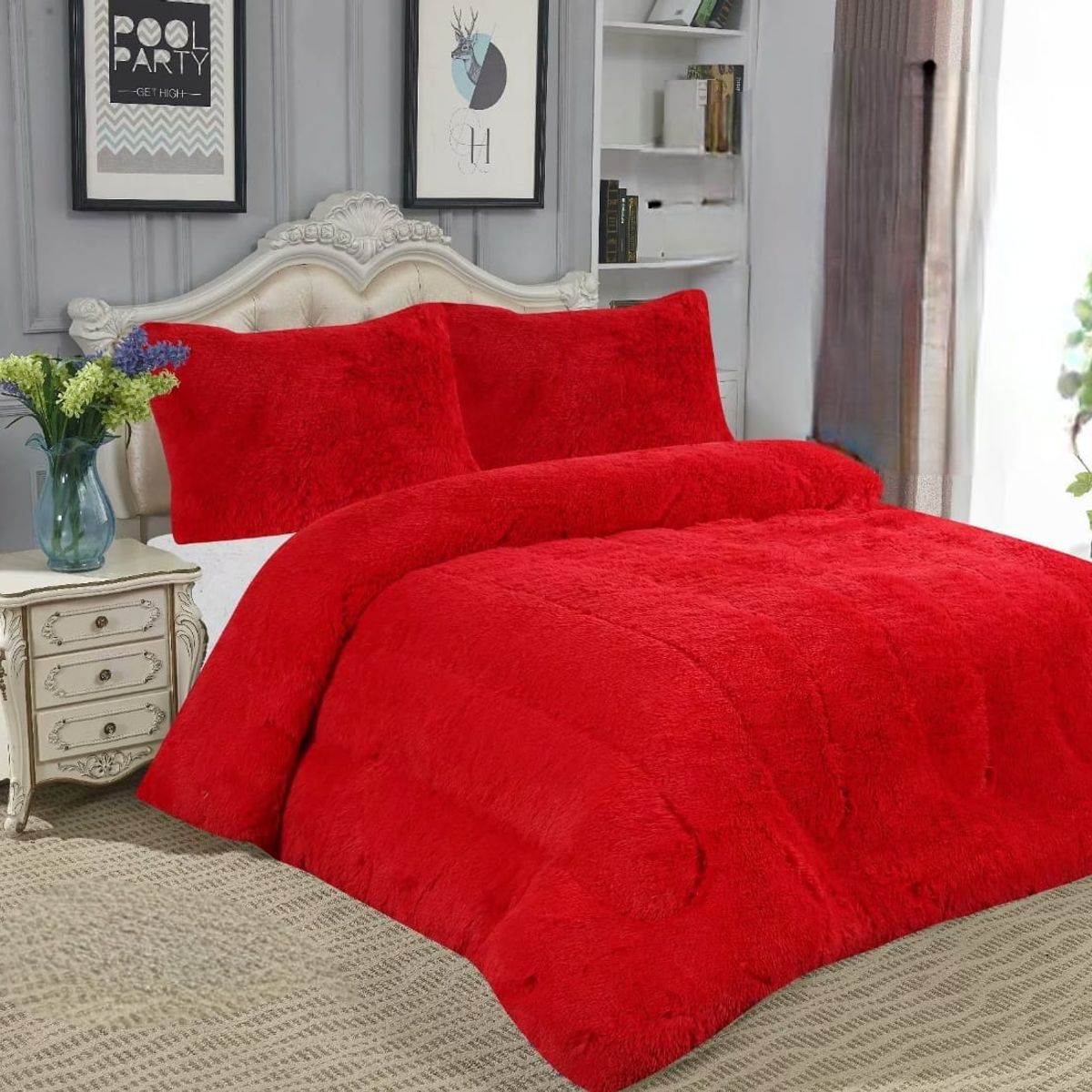 GENERICO - COBERTORES PELUDOS PLUMONES CHIPORRO  2PLAZAS ROJO