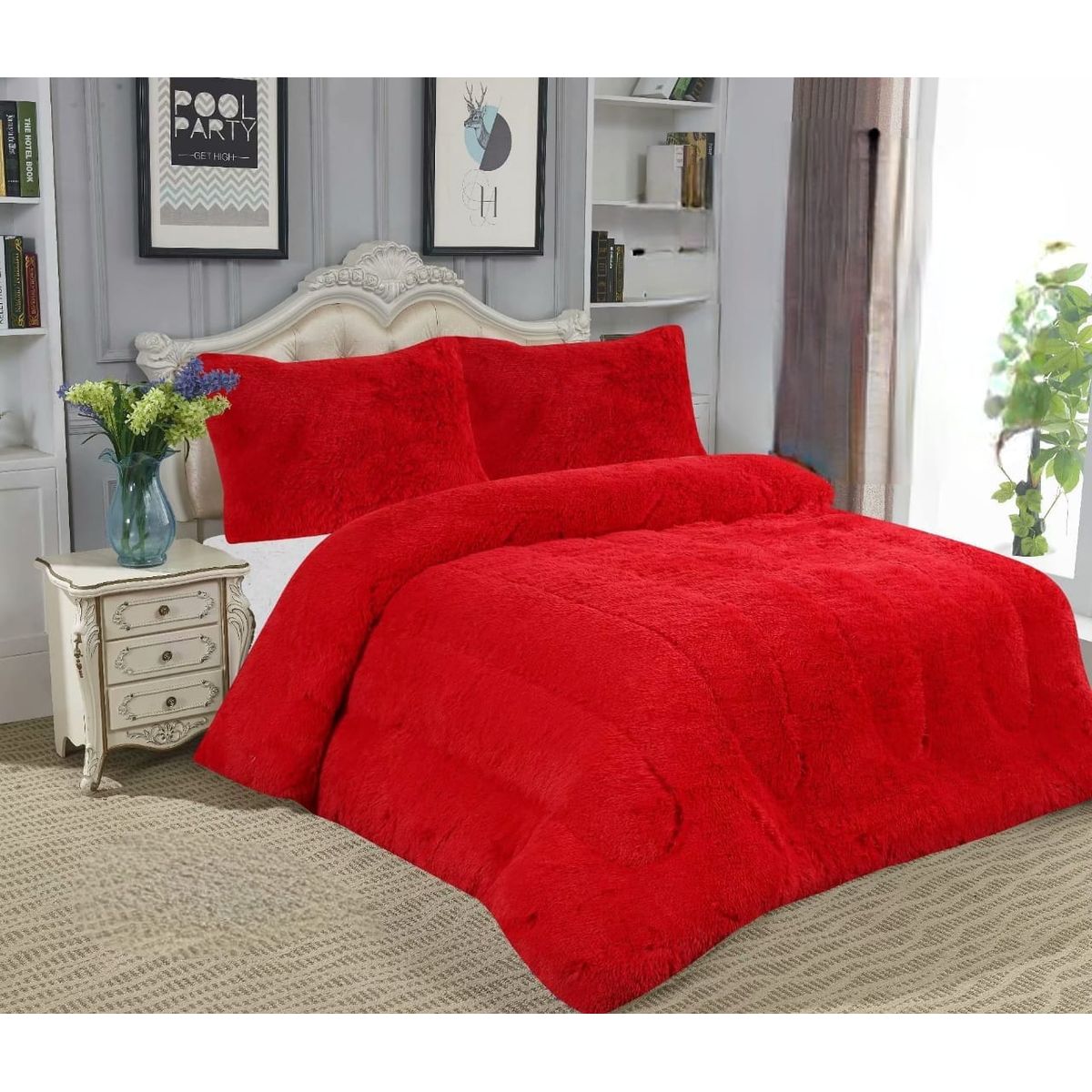 GENERICO - COBERTORES PELUDOS PLUMONES CHIPORRO  2PLAZAS ROJO