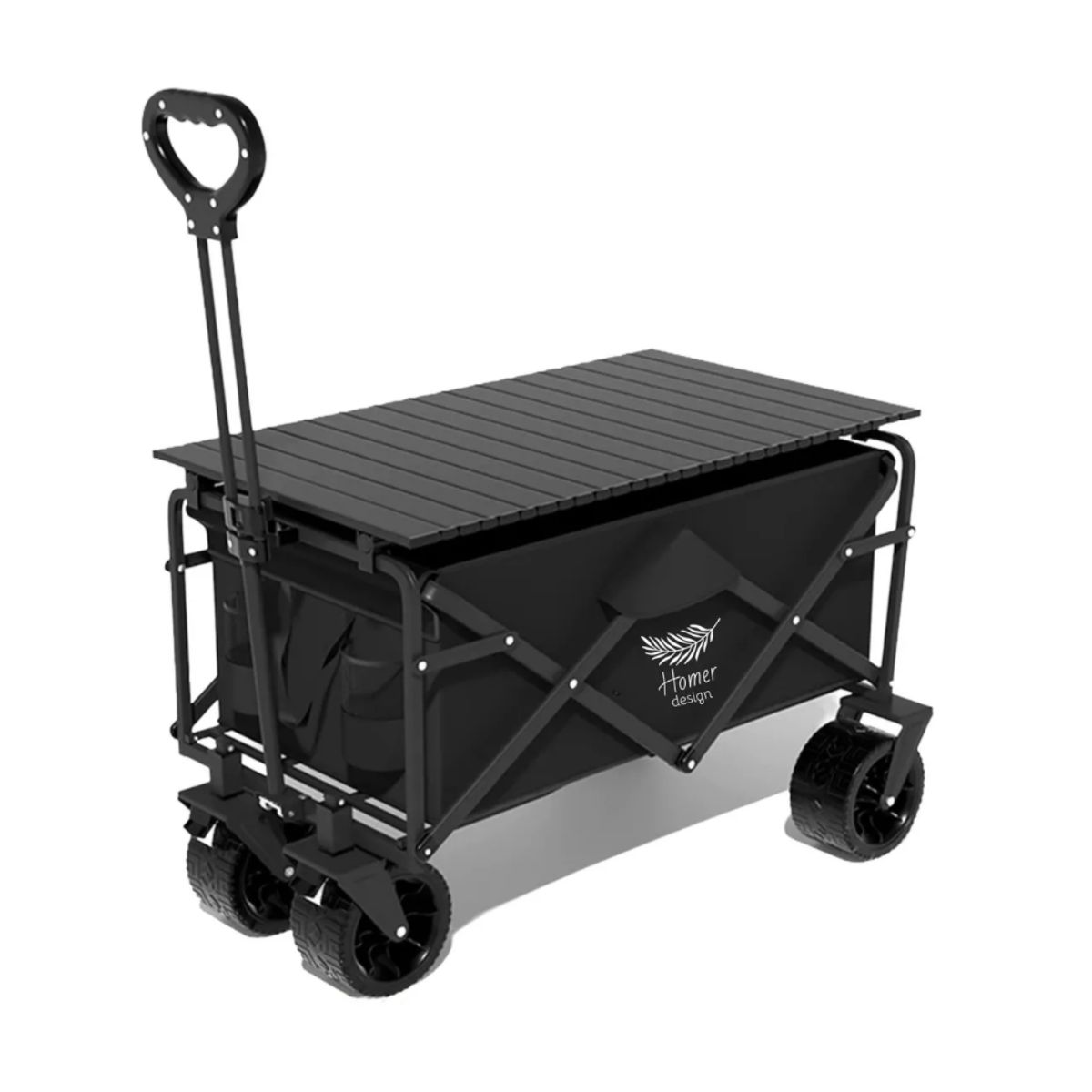 HOMER DESIGN - Carrito plegable para camping compra con freno porta vaso con mesita