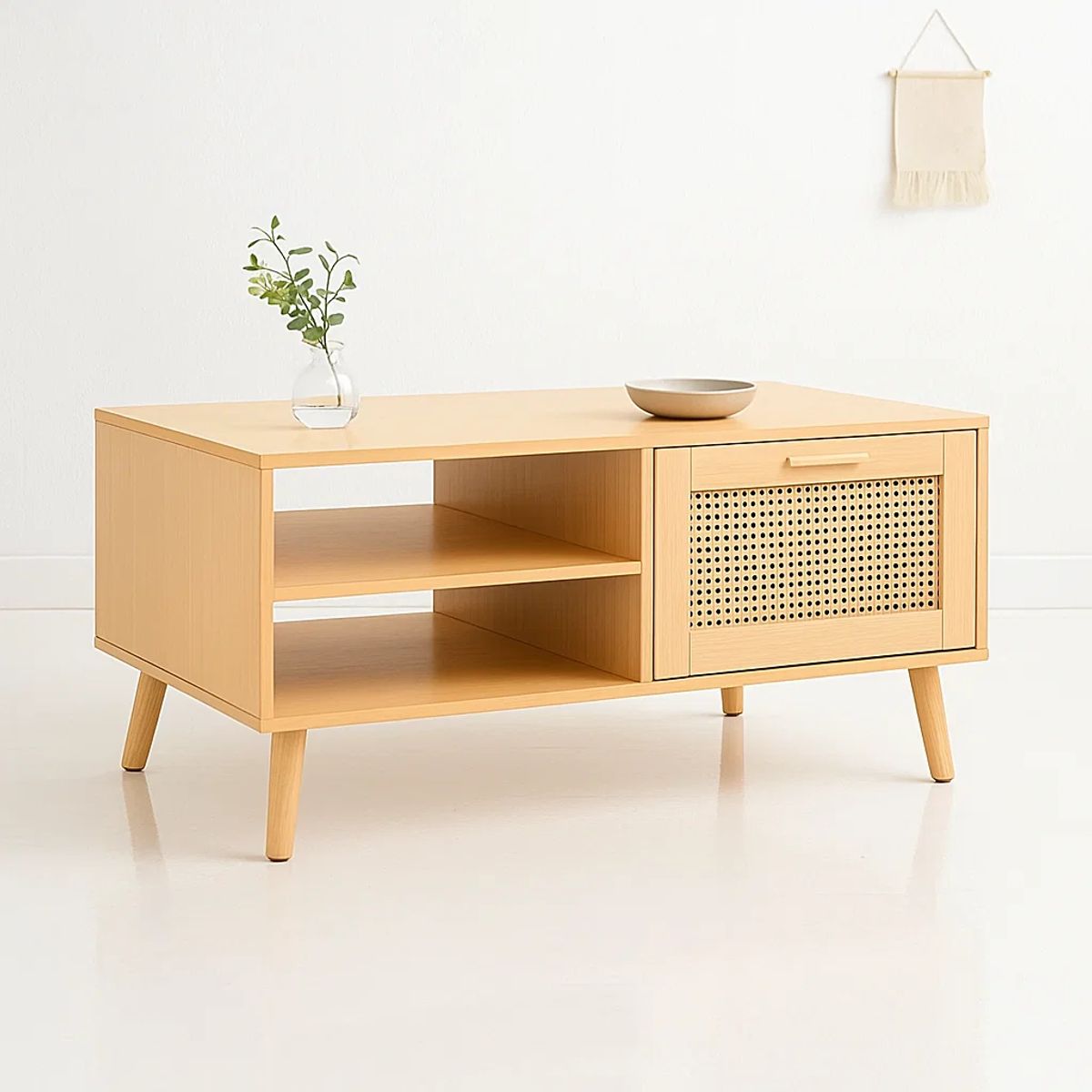 KLIK - Mesa de Centro con rattan y madera MDF KLIK