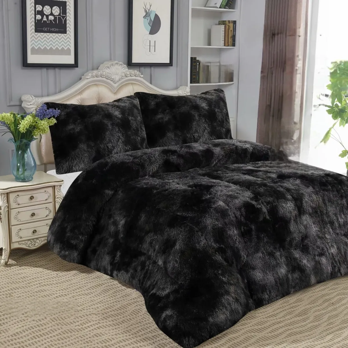 GENERICO - COBERTORES PELUDOS PARA CAMA KING  COLOR NEGRO JASPEADO