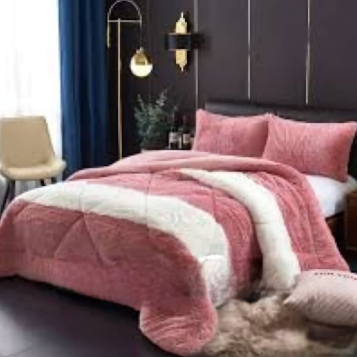 GENERICO - COBERTORES PELUDOS CAMA DE DOS PLAZAS BLANCO Y ROSA