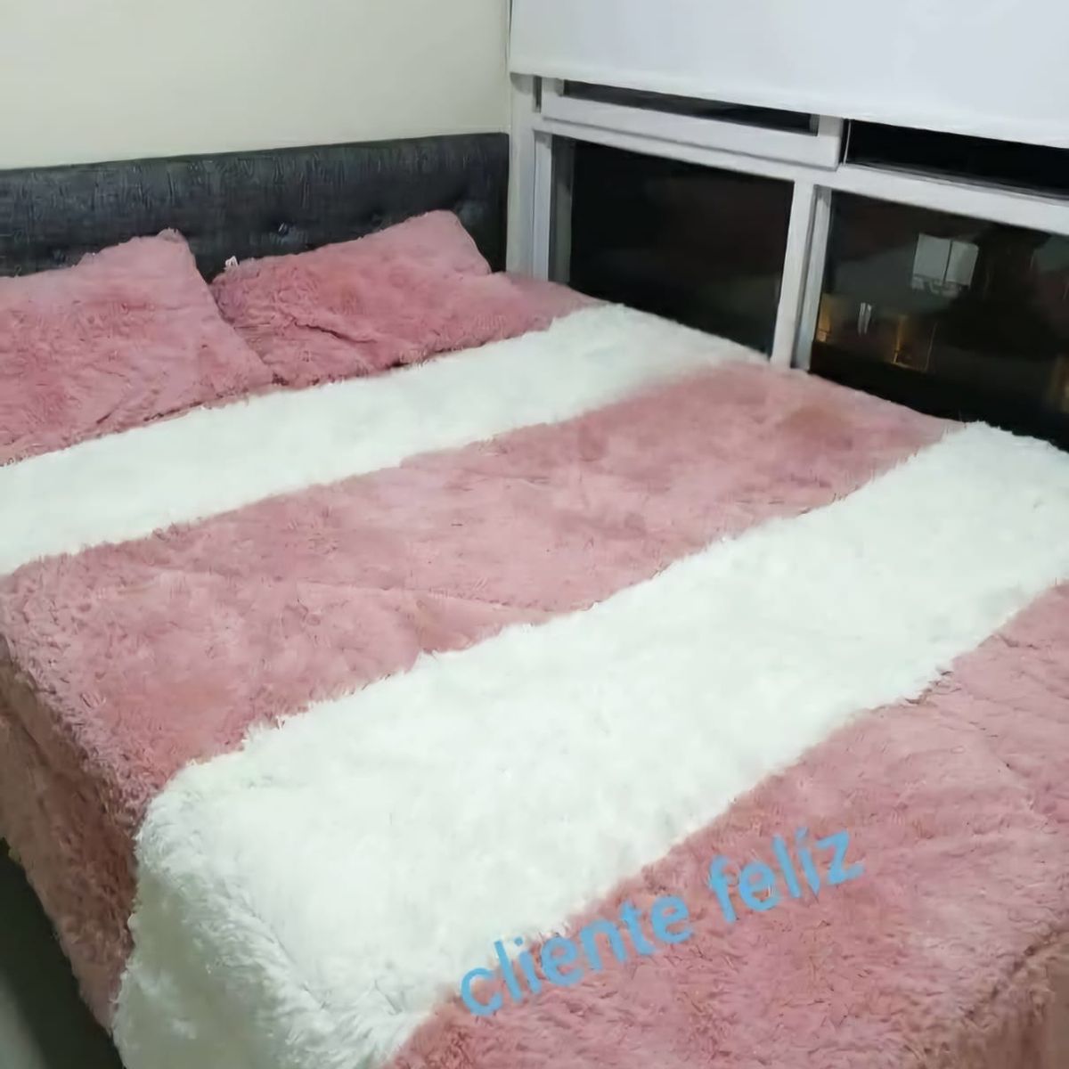 GENERICO - COBERTORES PELUDOS CAMA DE DOS PLAZAS BLANCO Y ROSA
