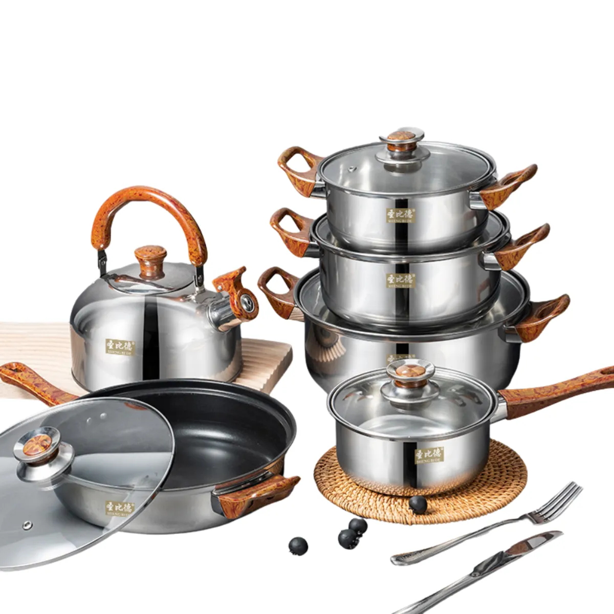 CRUSEC - Juego De Ollas Batería 12 Piezas Acero Inoxidable Con Tetera