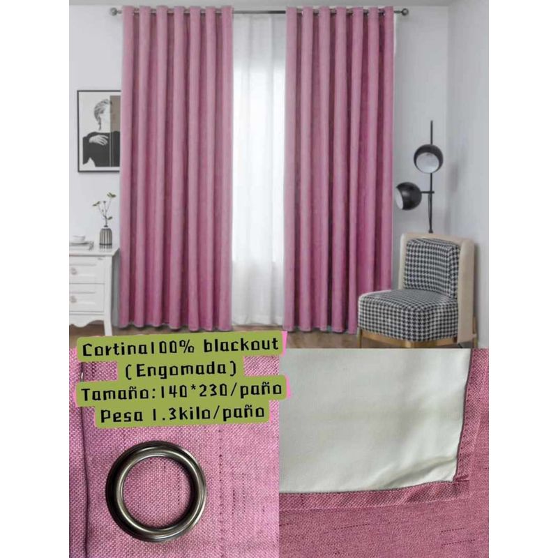 GENERICO - CORTINA 100% BLACKOUT ROSA ENGOMADA 2 LIENZO 140X230CM