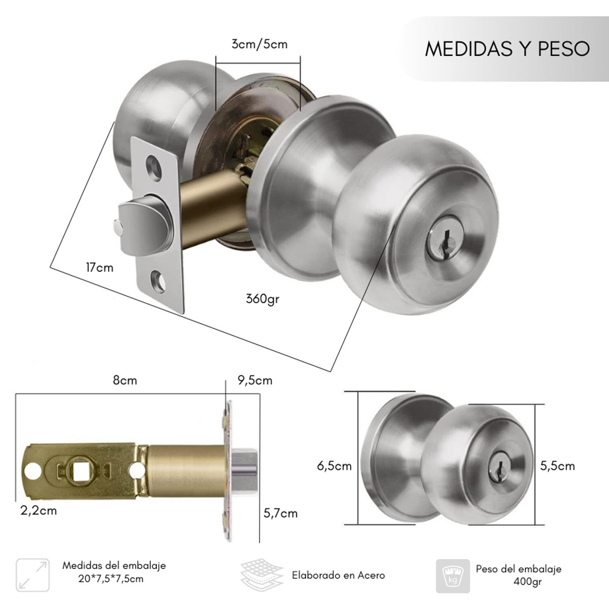 GENERICO - Cerradura De Puerta Chapa Casa Oficina Seguridad con llave