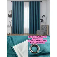 GENERICO - CORTINA 100% BLACKOUT TURQUESA ENGOMADA 2 LIENZO 140X230CM