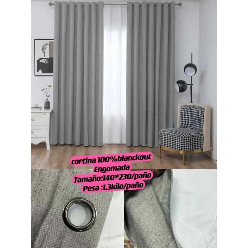 GENERICO - CORTINA 100% BLACKOUT GRIS ENGOMADA 2 LIENZO 140X230CM