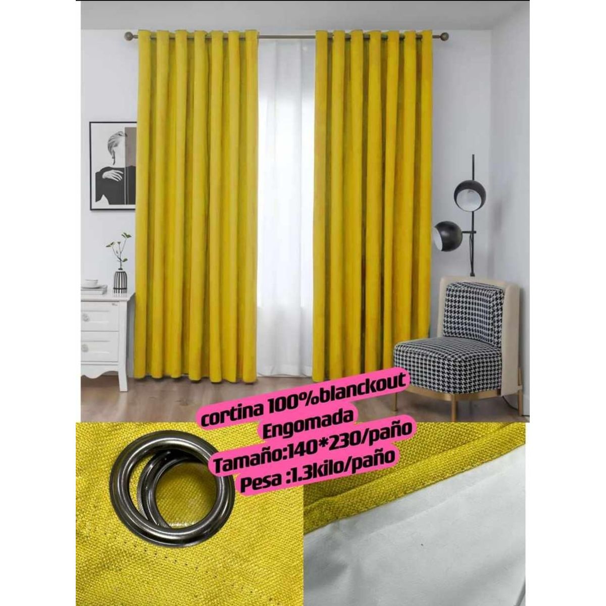 GENERICO - CORTINA 100% BLACKOUT MOSTAZA ENGOMADA 2 LIENZO 140X230CM