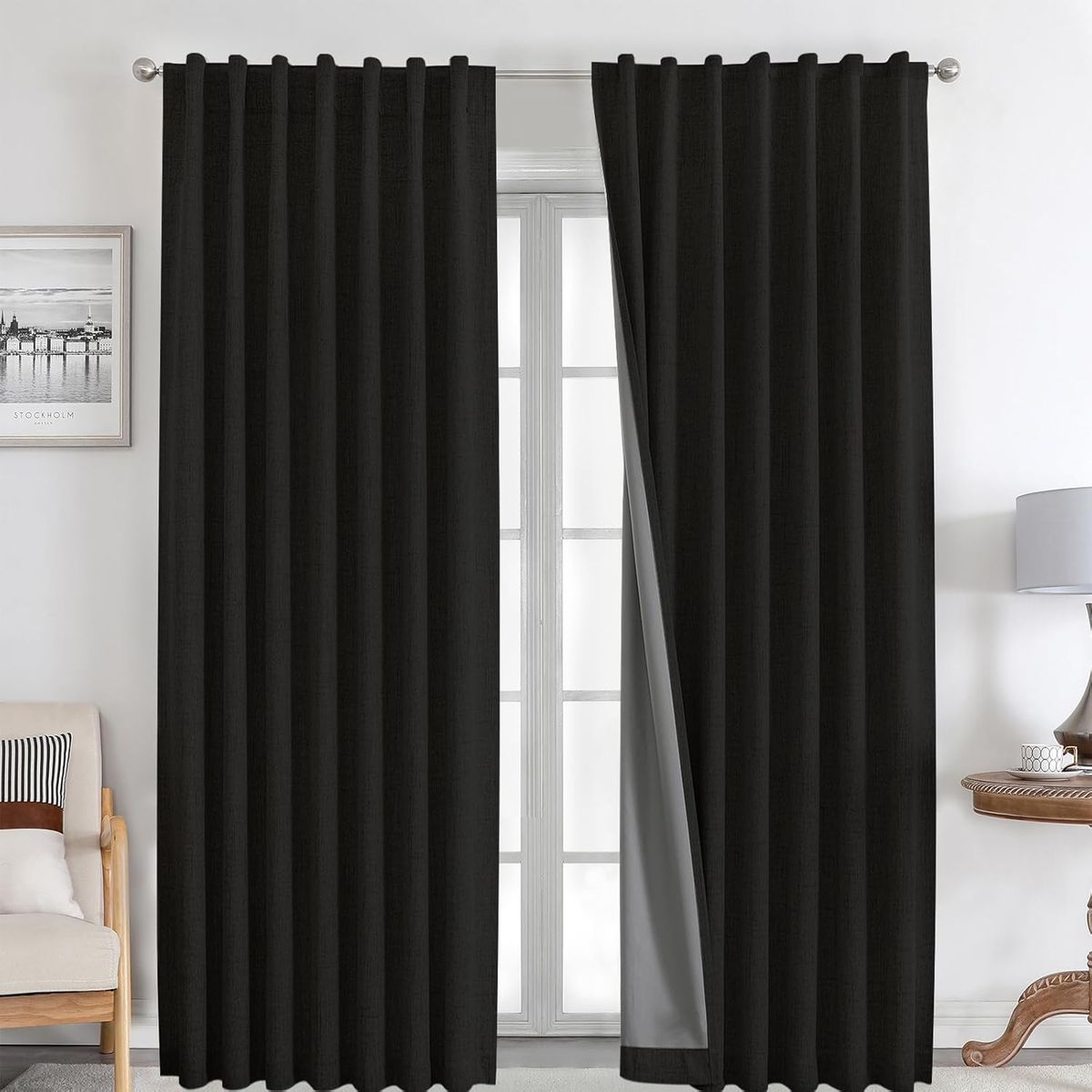 GENERICO - CORTINA 100% BLACKOUT NEGRO ENGOMADA 2 LIENZO 140X230CM