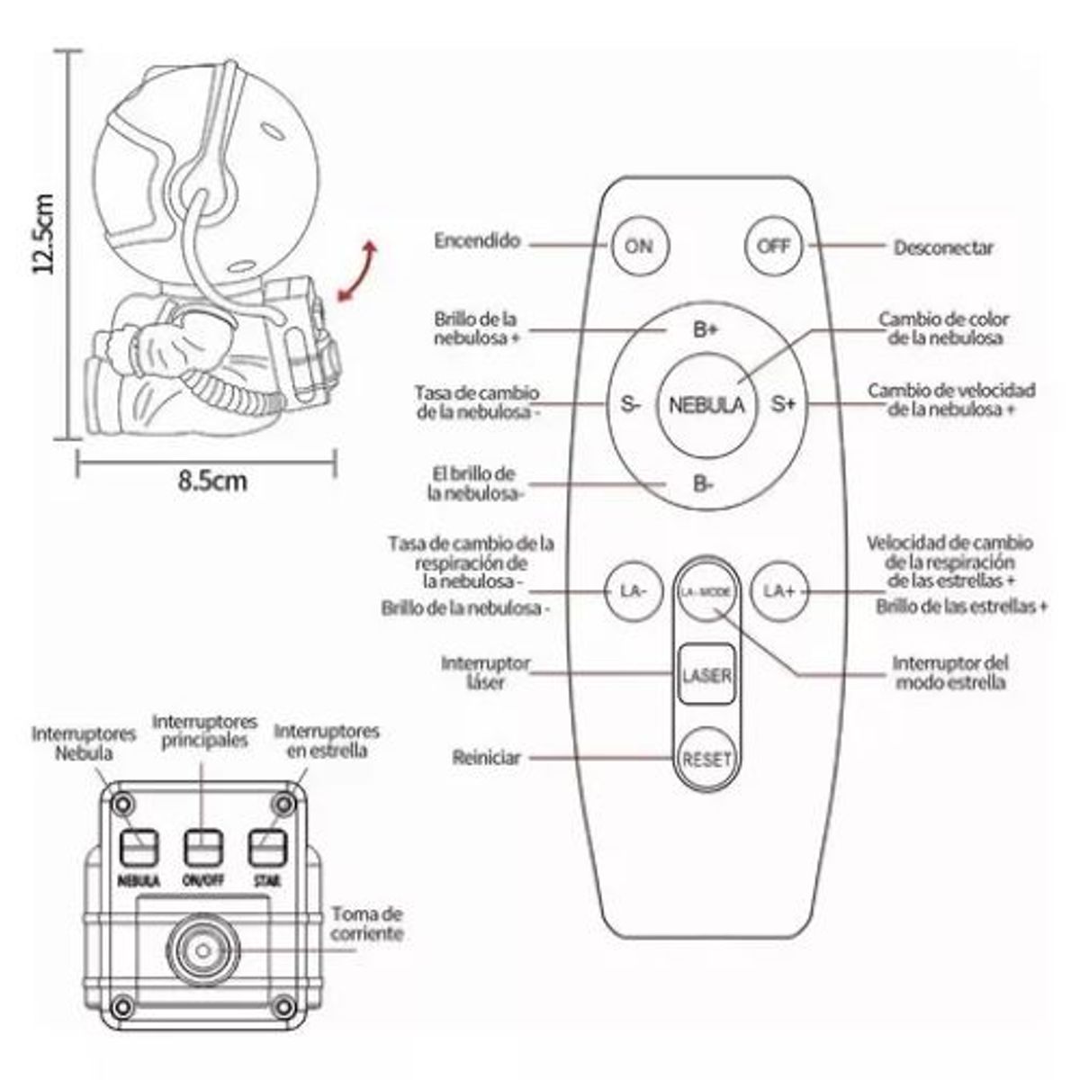 SHOP EHOME BAG - Adorno Led Mini Astronauta Proyector Cielo Estrella Universo