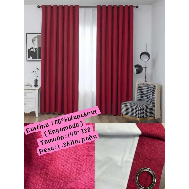 GENERICO - CORTINA 100% BLACKOUT BURDEO ENGOMADA 2 LIENZO 140X230CM